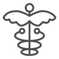 Caduceus line icon. Asclepius wand vector illustration isolated on white. Health outline style design, designed for web