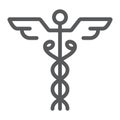 Caduceus line icon, medical and hospital, pharmacy