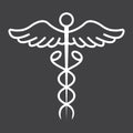 Caduceus line icon, medicine and healthcare