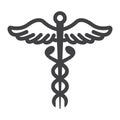 Caduceus line icon, medicine and healthcare