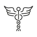 Caduceus Medical Sign. Pharmacy Emblem, Emergency Hospital Linear Pictogram. Pharmaceutical Healthcare Outline Icon