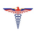 Caduceus medical snake and eagle stylized in the colors of the USA flag, isolated on white background Royalty Free Stock Photo