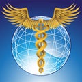 Caduceus Medical Symbol with 3D Globe