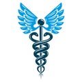 Caduceus medical symbol, graphic vector emblem created with wing