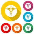 Caduceus medical symbol icon isolated with long shadow Royalty Free Stock Photo