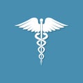 Caduceus medical symbol icon with shadow on a blue background Royalty Free Stock Photo