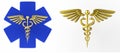Caduceus medical symbol isolated on a white background. Caduceus sign with snakes on a medical star. 3d render Royalty Free Stock Photo