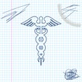 Caduceus medical symbol line sketch icon isolated on white background. Medicine and health care concept. Emblem for Royalty Free Stock Photo