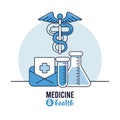 caduceus medical symbol with tube tests and envelope