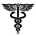 Caduceus medical symbol, with two snakes, staff and wings, vector illustration