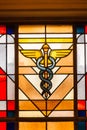 Caduceus medicine Symbol stained Glass window