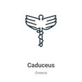 Caduceus outline vector icon. Thin line black caduceus icon, flat vector simple element illustration from editable greece concept Royalty Free Stock Photo