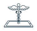 Caduceus with Smartphone Icon. Concept for Healthcare Medicine and Lifestyle. Outline Virtual Doctor. Medical Symbol, Icon and Royalty Free Stock Photo