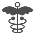 Caduceus solid icon. Asclepius wand vector illustration isolated on white. Health glyph style design, designed for web