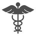 Caduceus solid icon. Paramedic shape with snake and wings symbol, glyph style pictogram on white background. Medicine or