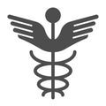 Caduceus solid icon. Pharmacy symbol vector illustration isolated on white. Medical sign glyph style design, designed Royalty Free Stock Photo