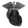 Caduceus Symbol inside Human Heart on a white background. 3d Rendering Royalty Free Stock Photo