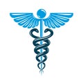 Caduceus symbol made using bird wings and poisonous snakes.