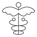 Caduceus thin line icon. Asclepius wand vector illustration isolated on white. Health outline style design, designed for Royalty Free Stock Photo