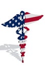 Caduceus with USA flag for US healthcare Royalty Free Stock Photo