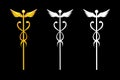 Caduceus, winged wand with serpents, of Hermes, Mercury, Greek or Roman god of commerce. Trade symbol