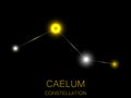 Caelum constellation. Bright yellow stars in the night sky. A cluster of stars in deep space, the universe. Vector illustration