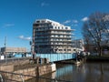CAEN, FRANCE - 20 January 2021, city center on the canal, construction of new apartment flats overlooking