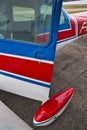 Small plane on aiport field. CESNA Blue white Red Royalty Free Stock Photo