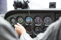 View from over snow covered peaks while flying in small plane Royalty Free Stock Photo