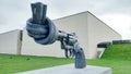 Caen Non-Violence Project NVP Knotted Gun sculpture in Normandy landings museum France