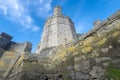 Caernarfon Castle,low angle view of sea wall and steps,from banks of the River Seiont at low tide,Wales,United Kingdom Royalty Free Stock Photo