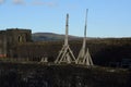 Caerpilly castle seige engines Royalty Free Stock Photo
