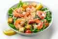 Caesar Salad, Cesar Salat or Barbecue Shrimps Ceasar with Green Lettuce, Grated Parmesan Cheese Royalty Free Stock Photo