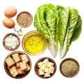 Caesar salad ingredients isolated on white transparent, top view