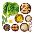 Caesar salad ingredients isolated on white transparent, top view