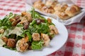 Caesar salad with shrimp, croutons and Parmesan cheese Royalty Free Stock Photo