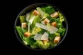 Caesar salad top view black background Generative AI Royalty Free Stock Photo