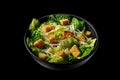 Caesar salad top view black background Generative AI Royalty Free Stock Photo