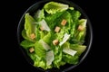 Caesar salad top view black background Generative AI Royalty Free Stock Photo