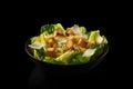 Caesar salad top view black background Generative AI Royalty Free Stock Photo