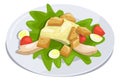 Caesar salad on white plate. Classic tasty dish