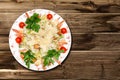 Caesar salad on a wooden table