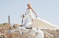 CAESAREA - MARCH 4: Purim celebrations parade, girl on a horse in Ceasearea, Israel on March 4, 2015