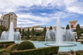 Caesars Palace Hotel, Casino and resort along the Las Vegas strip with tall lush green trees, water fountains, statues, blue sky Royalty Free Stock Photo