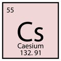 Caesium chemical sign. Mendeleev table element. Square frame. Purple background. Vector illustration. Stock image.