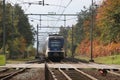 CAF SNG civility local commuter train arriving at station of `t Harde during Autumn heading to Zwolle Royalty Free Stock Photo