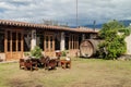 CAFAYATE, ARGENTINA - AUG 6, 2015: Garden of winery Bodega Nanni in Cafayat