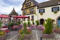 Cafe in ancient wine town of Kientzheim. Alsace Wine Route. France