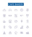 Cafe bakery line icons signs set. Design collection of Cafe, Bakery, Coffee, Pastries, Cupcakes, Cookies, Breads, Cakes