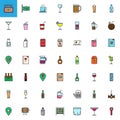 Cafe, bar drinks and beverages filled outline icons set Royalty Free Stock Photo
